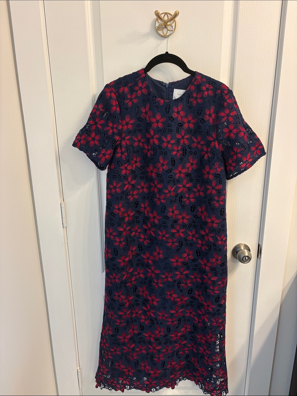 Tuckernuck Navy Dress with Red Floral Lace Midi